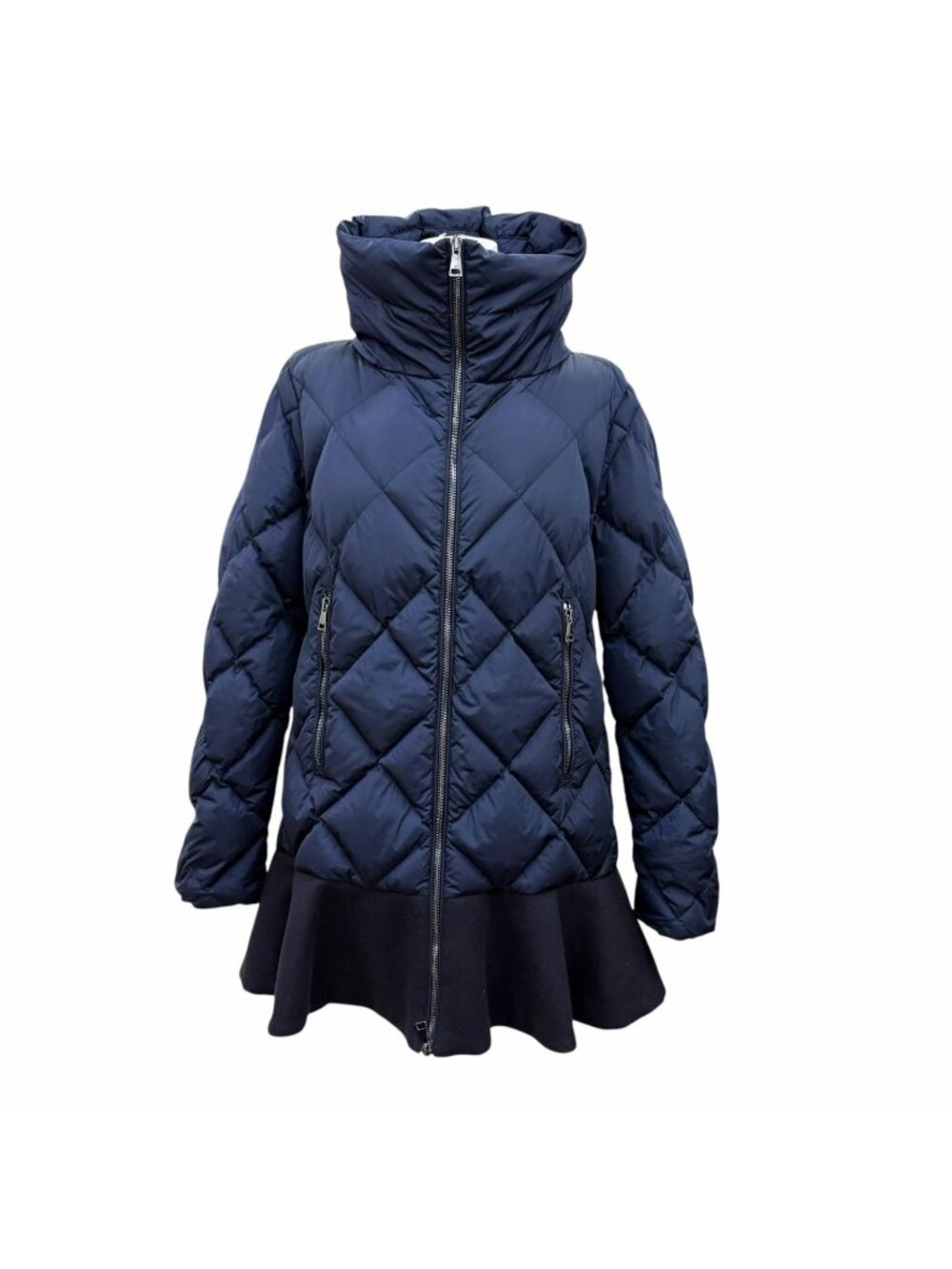 Moncler Vouglans Flare Hem Paneled Design Zip UP Down Coat Navy
